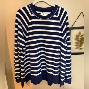 Aerie East West Blue Cream Striped Beach Nautical Crew Sweatshirt Size S NWT
